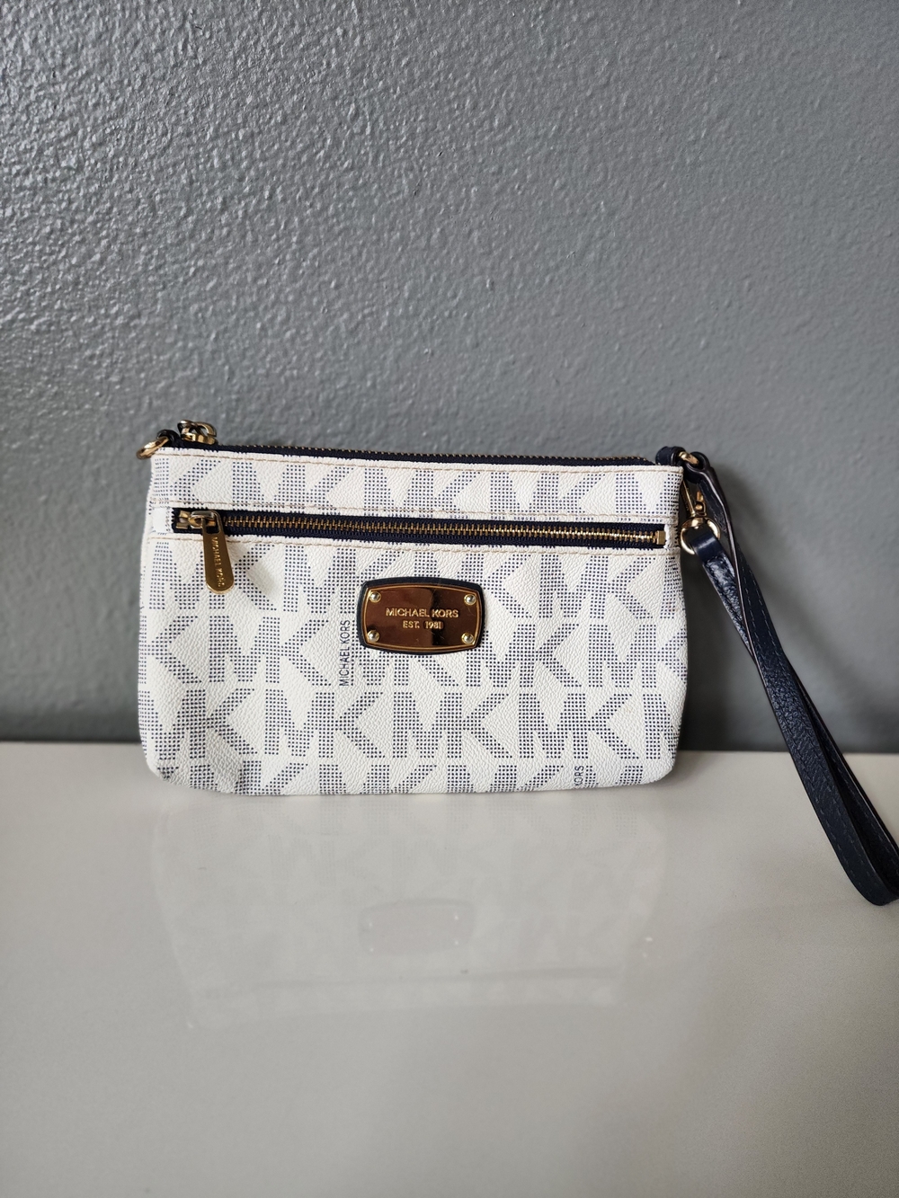 Michael Kors Jet Set Logo PVC Wristlet Pouch White Vanilla